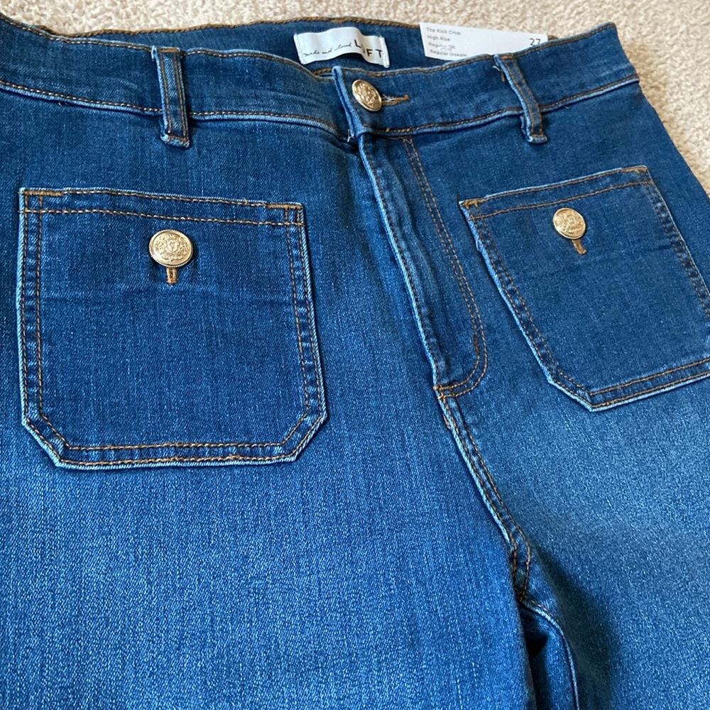 LOFT Patch Pocket High Rise Kick Crop Jeans, Dark Wash, Sz 4/27, NWT